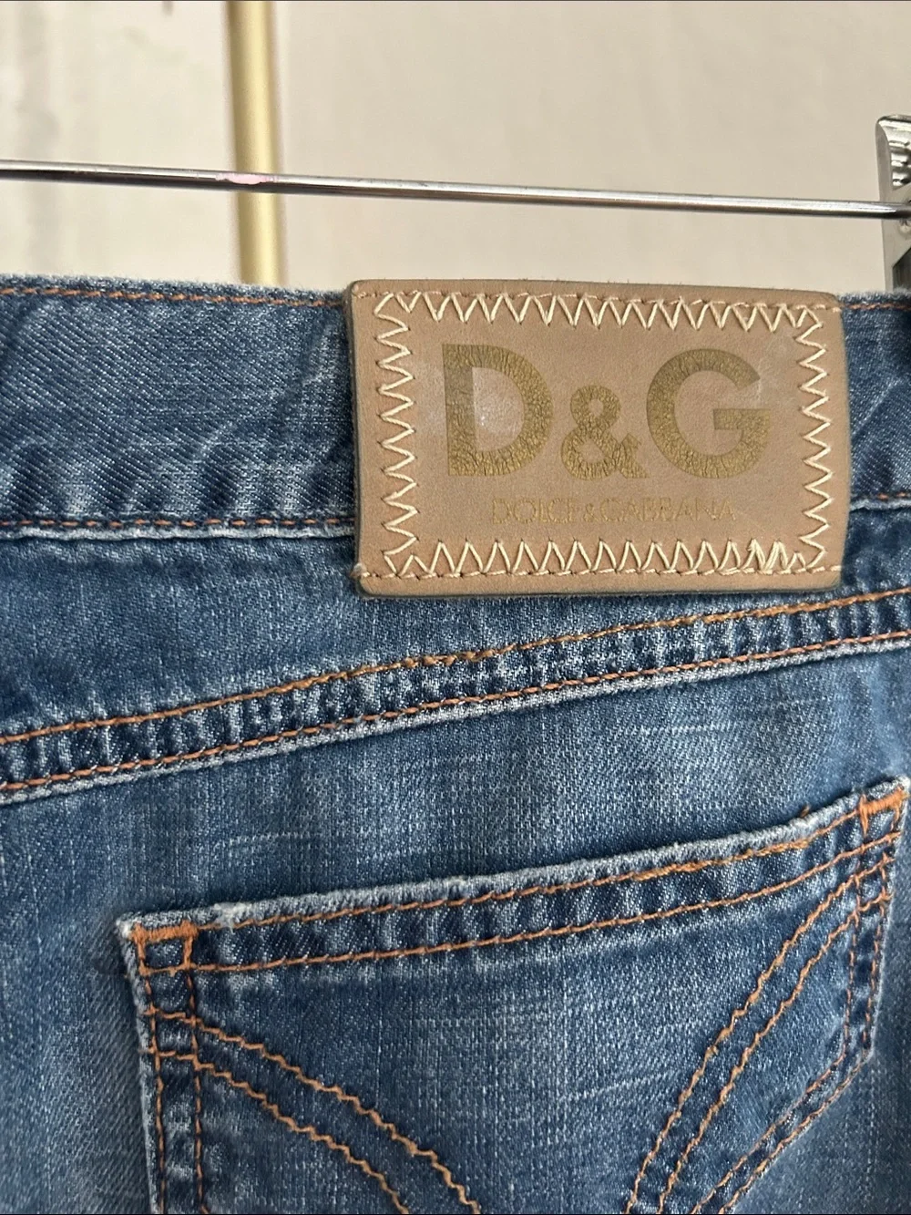D&G Medium Blue Denim Pencil Skirt with Gold Rivets